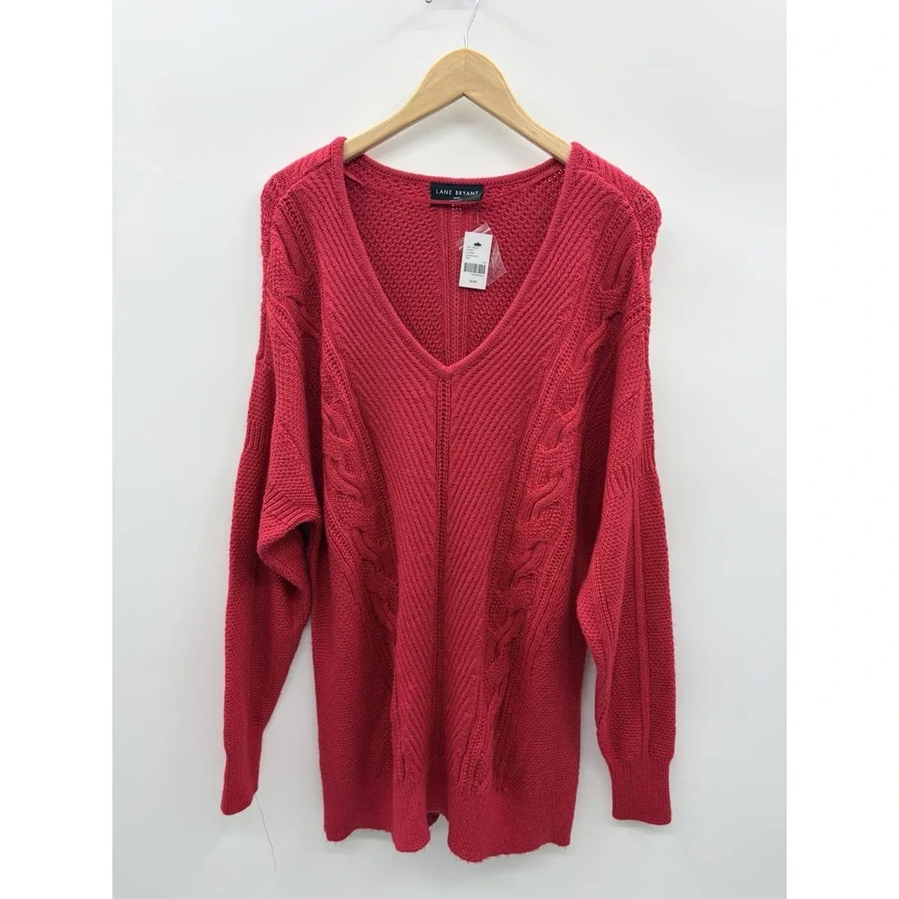 Lane Bryant Womens Plus Size 18/20 Long Sleeve V Neck Cable Knit Soft Sweater